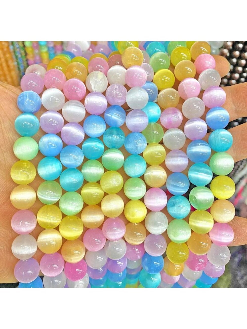 75PCS 10MM Colorful Selenite Crystal Beads for DIY Jewelry Making & Bracelets